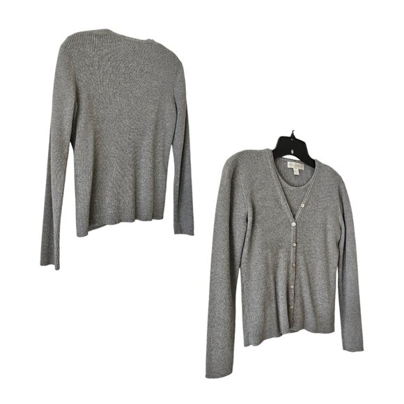 Petite Sophisticate Ribbed Cardigan & Top Set | EUC | SP | Gray - Picture 3 of 16